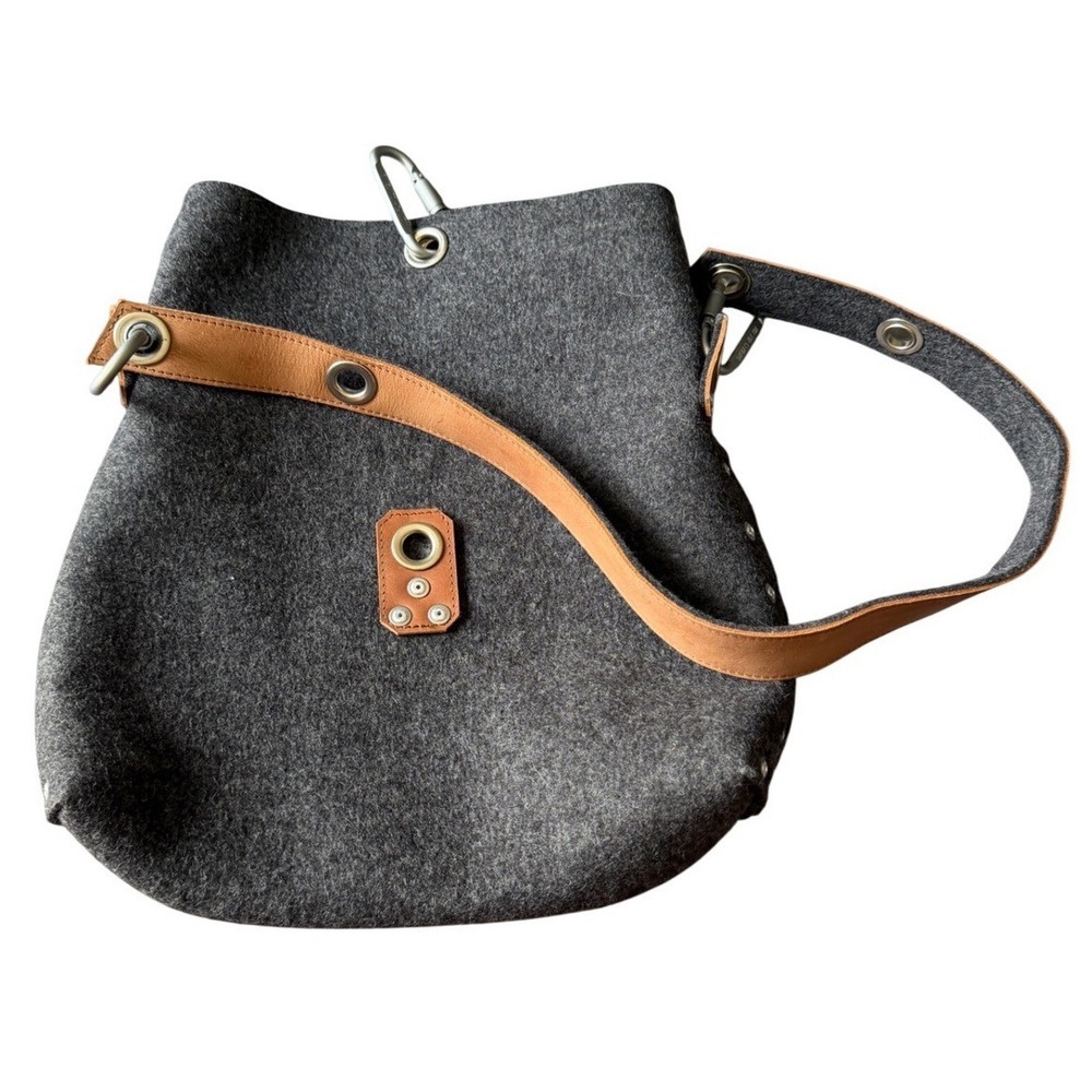 Rambag Gray Wool Felt Tote Bag Brown Leather Handles Minimalist Shoulder Bag